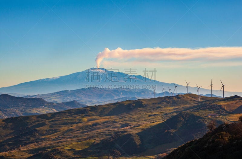 埃特纳火山,山,背景,可再生能源,风,环境,磨坊,恩纳省,涡轮,风轮机