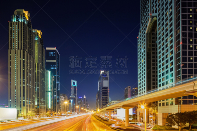 夜晚,迪拜,现代,城市,谢赫扎耶德路,纪念碑,未来,新的,水平画幅,高视角