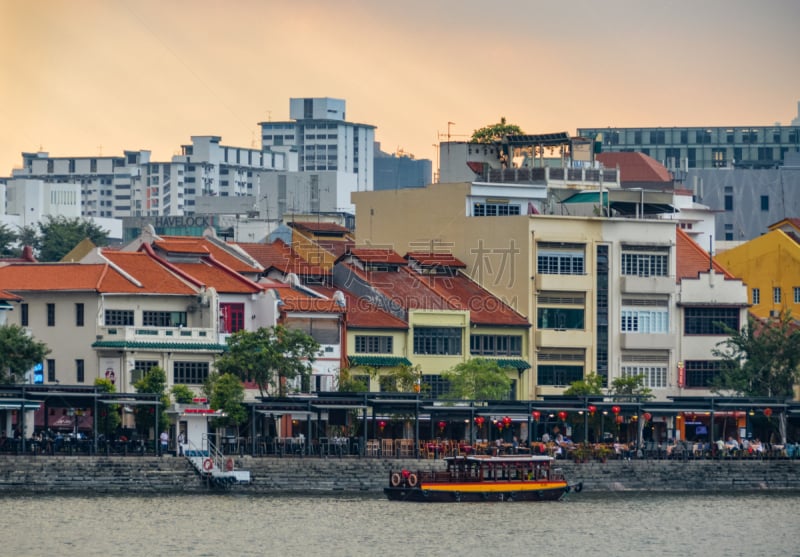 滨水,新加坡市,河流,餐馆,克拉码头,水平画幅,新加坡,别墅,旅行者