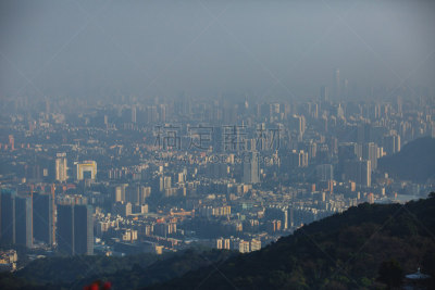 都市风景,山,广东省,广州,雾,珠江新城,夏天,晴朗,白昼