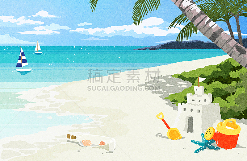 夏天,背景,地形,海滩,插图画法,绘画插图,海洋,风景,天空,度假