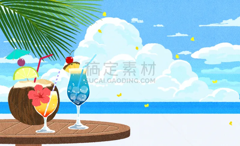 背景 夏天 地形 插图画法 海洋 绘画插图 海滩 棕榈树 风景 度假图片素材下载 稿定素材