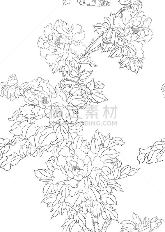 牡丹,枝,传统,转基因,壁纸,蜡染风格,夏天,裹住,花,写实