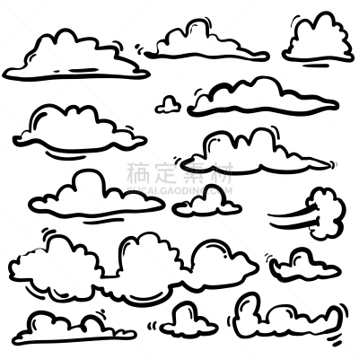 云,乱画,手,绘画插图,卡通,高雅,气候,云景,背景分离,铅笔
