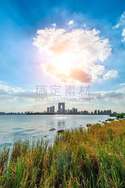 城市天际线,苏州,水,日落,反射