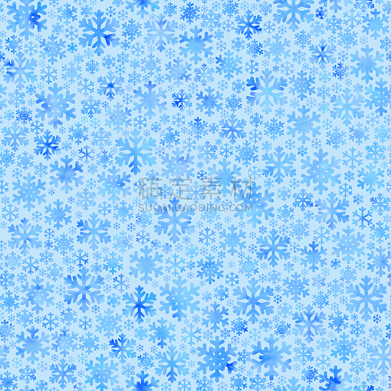 四方连续纹样,雪花,蓝色,蓝色背景,水彩画,华丽的,圣诞装饰物,水彩画颜料,清新,纺织品