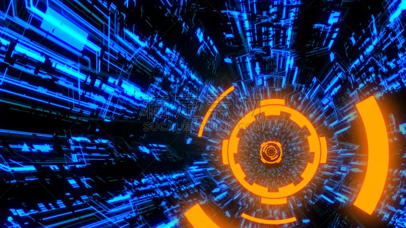 数字化显示 三维图形 圆形 橙色 隧道 背景 未来 电路板 蓝色 彩色图片图片素材下载 稿定素材