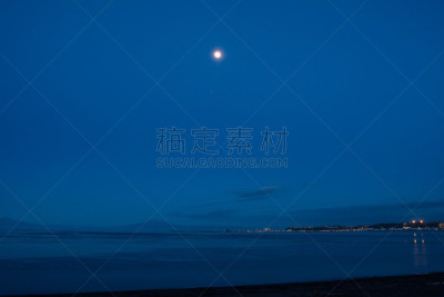 夜晚,海洋,月亮,充满的