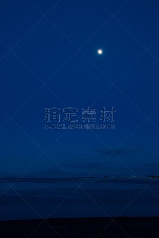 夜晚,海洋,月亮,充满的