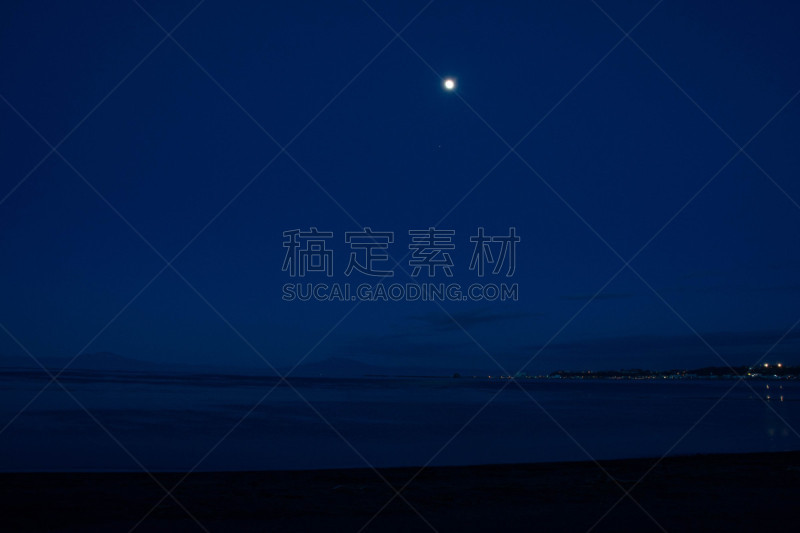 海洋,夜晚,贺卡,月,照明设备,海港,云,,网走市,满月