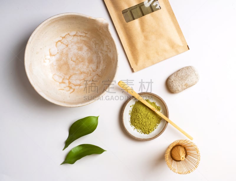 茶,绿茶,白色,汤匙,轻的,灰色背景,饮料,传统,茶叶,健康保健