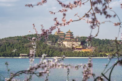 北京,颐和园,春天,华丽的,万寿山,世界遗产,云,公园,复古风格,色彩鲜艳