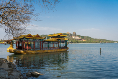 北京,颐和园,春天,华丽的,万寿山,世界遗产,云,客船,公园,复古风格