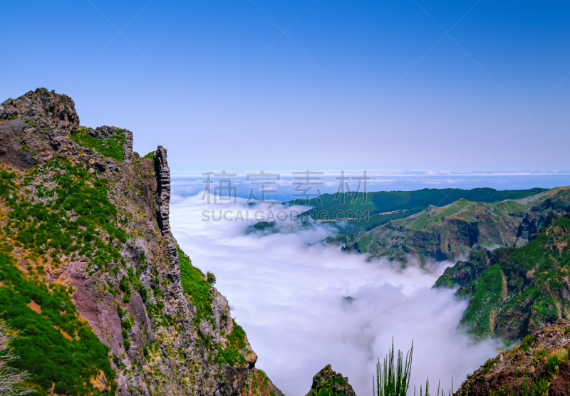 云景,峡谷,马德拉,地形,枝繁叶茂,植物,户外,高处,山脉,欧洲