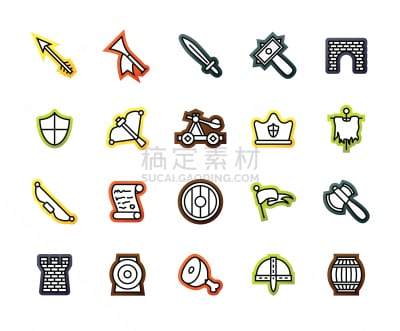线条,细的,轮廓,符号,时尚,扁平化设计,极简构图,中世纪和文艺复兴时期的音乐,十字弓箭,弹弓