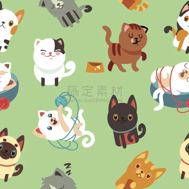 卡通 猫 矢量 小猫 背景 图表设计师 球 进行中 绘画插图 家庭生活图片素材下载 稿定素材