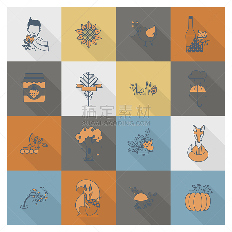 秋天,平坦的,符号,葡萄酒,枝繁叶茂,绘画插图,南瓜,计算机制图,计算机图形学,农作物