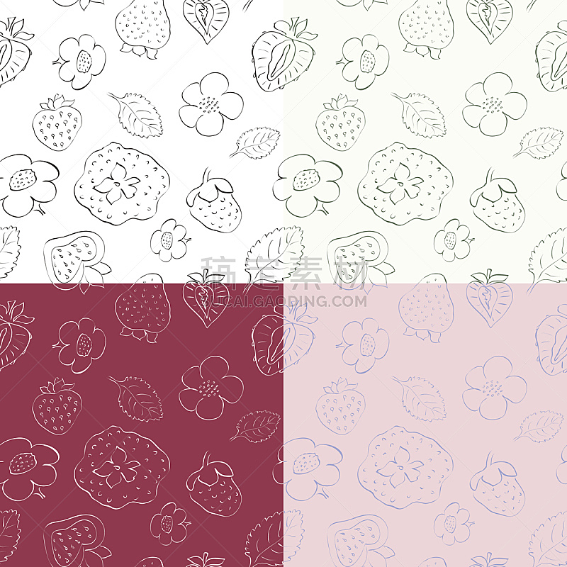 草莓,四方连续纹样,绘画插图,果汁,夏天,组物体,白色,花,画画