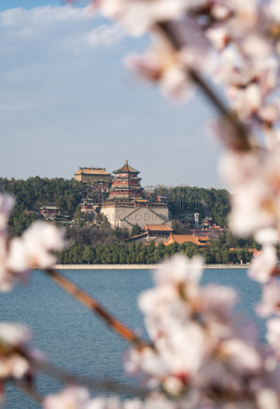 北京,颐和园,春天,华丽的,万寿山,世界遗产,云,公园,复古风格,色彩鲜艳