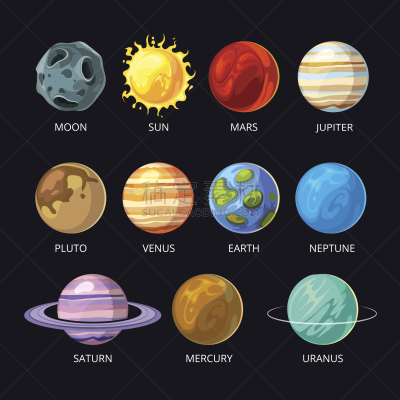行星,天空,卡通,矢量,动机,黑色,行星月亮,轨道运行,球体,有序