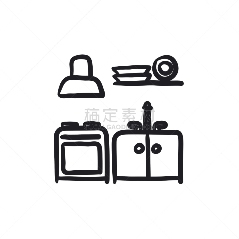 草图,厨房,计算机图标,室内,背景分离,炊具,现代,餐具,烤炉,垫圈