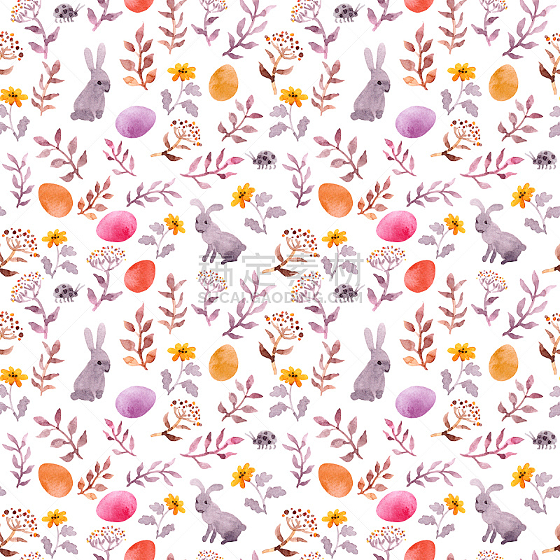 卵,复活节,草,背景,水彩画,复活节兔子,小兔子,无缝纹理,部落艺术,兔子