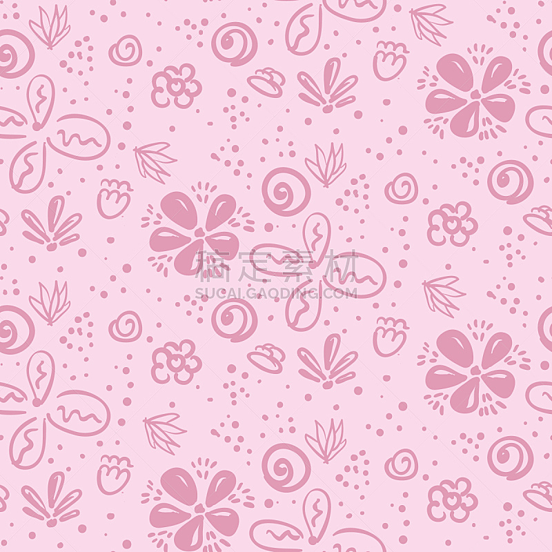 Tender pink doodle floral pattern