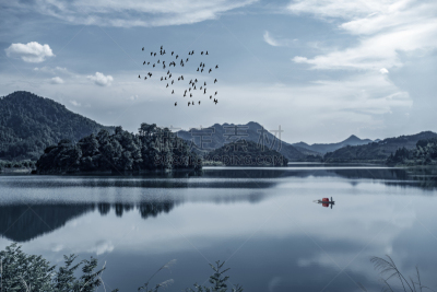 风景,浙江省,自然美,千岛湖,水,天空,美,水平画幅,夏天,水库