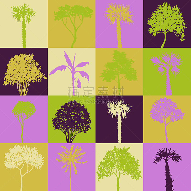 几何形状,四方连续纹样,绘画插图,枝繁叶茂,林区,王冠,异国情调,棕榈树,图形打印