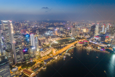 都市风景,新加坡市,城市天际线,航拍视角,市区,中环,宽的,天空,夜晚,市区路