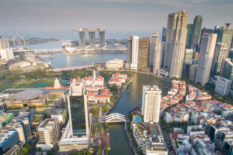 都市风景,新加坡市,城市天际线,航拍视角,市区,宽的,中环,天空,夜晚,市区路