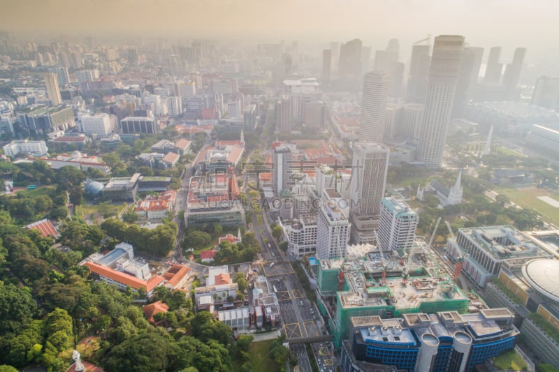 都市风景,新加坡市,城市天际线,航拍视角,市区,中环,宽的,天空,夜晚,市区路