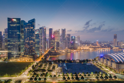 都市风景,新加坡市,城市天际线,航拍视角,市区,中环,宽的,天空,夜晚,市区路