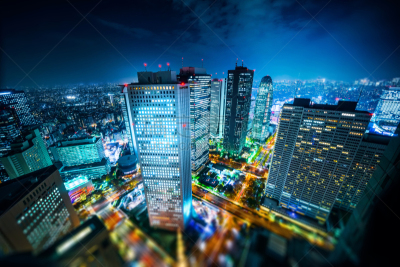 夜晚,现代,东京,城市天际线,日本,新宿区,全景,移轴摄影,小雕像,透镜