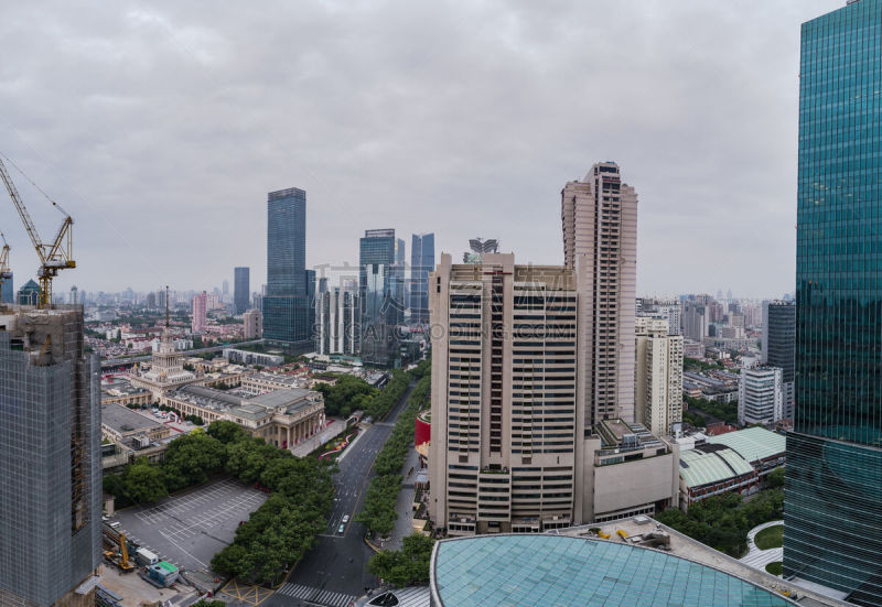 都市风景,黎明,上海,航拍视角,居住区,商务,西,平衡折角灯,南京路,天空