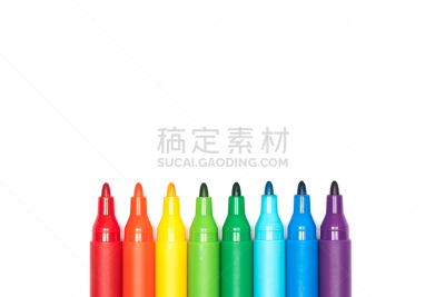 彩虹,毡尖笔,留白,办公用品,成一排,水平画幅,绿色,橙色,无人,蓝色