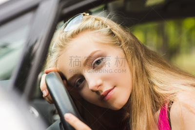 汽车,里面,勇敢面对,方向盘,女孩,青少年,新的,业主,座位,顾客