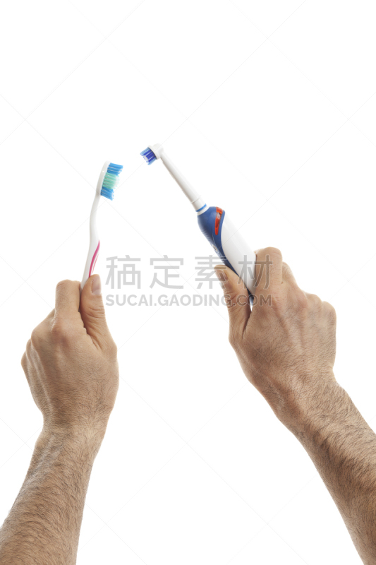 背景分离,牙刷,并排,塑胶,比较,医疗器械,拿着,影棚拍摄,静物