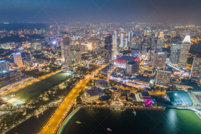 都市风景,新加坡市,城市天际线,航拍视角,市区,宽的,中环,天空,夜晚,市区路