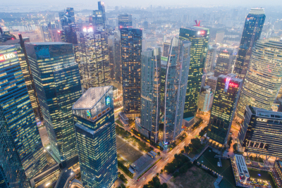 都市风景,新加坡市,城市天际线,航拍视角,市区,中环,宽的,天空,夜晚,市区路