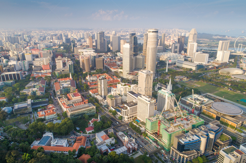 都市风景,新加坡市,城市天际线,航拍视角,市区,宽的,中环,天空,夜晚,市区路