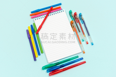 笔记本,水笔,办公室,绘画插图,办公用品,艺术,水平画幅,无人,彩色背景,彩虹