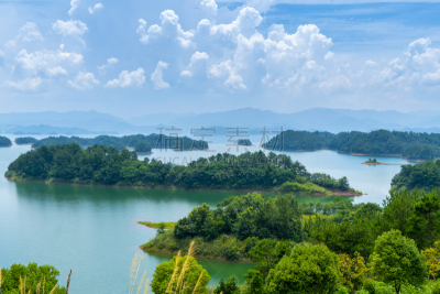风景,浙江省,自然美,千岛湖,水,天空,美,水平画幅,夏天,水库