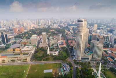 都市风景,新加坡市,城市天际线,航拍视角,市区,宽的,中环,天空,克拉码头,水平画幅