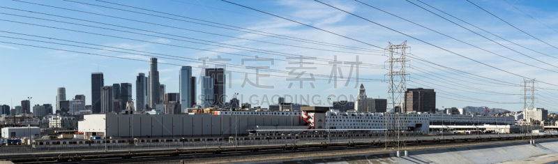 全景,城市天际线,洛杉矶河,洛杉矶,看,水平画幅,无人,洛杉矶县,工厂,户外