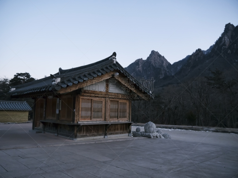 亚洲,韩国,房屋,雪岳山,寺庙,户外,黄昏,木制,著名景点,传统