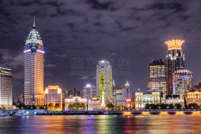 夜晚,上海,浦西,风景,水,水平画幅,无人,黄浦江,户外,光