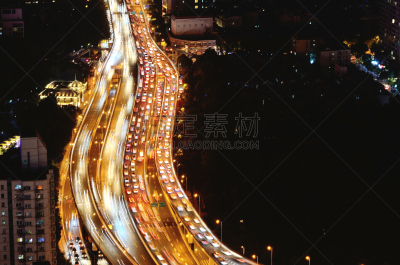 交通,上海,高架桥,留白,未来,水平画幅,高视角,夜晚,无人,曙暮光