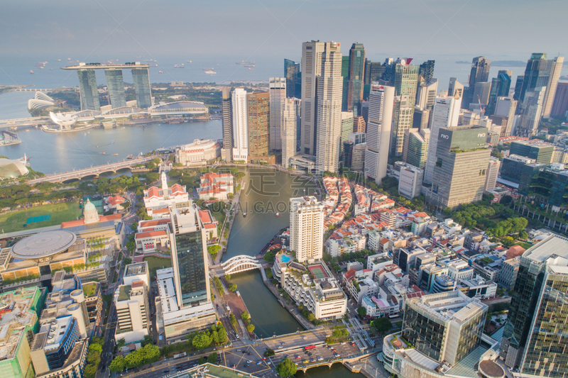 都市风景,新加坡市,城市天际线,航拍视角,市区,中环,宽的,天空,夜晚,市区路