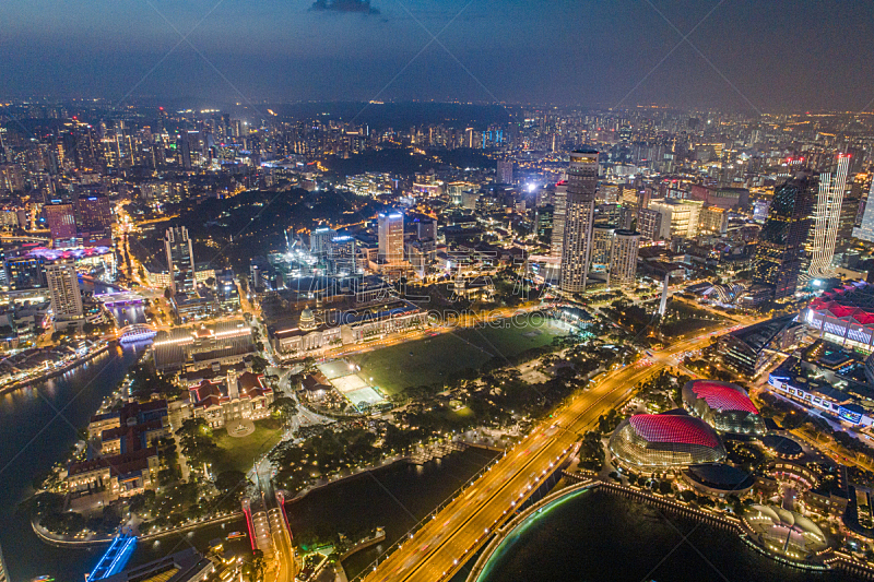 市区,都市风景,城市天际线,新加坡市,航拍视角,宽的,中环,新加坡河,无人机,建筑